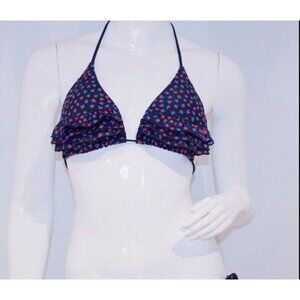 FRENCH CONNECTION Triangle SWIMWEAR Frill RUFFLED Leafs NAVY Bikini Top ( L )